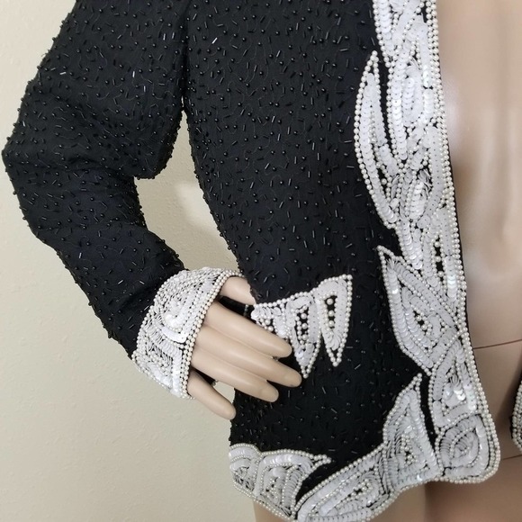 VTG Allure 100% Silk Black Full Beaded Jacket S Evening Party Glam Dark Romantic - Picture 4 of 8